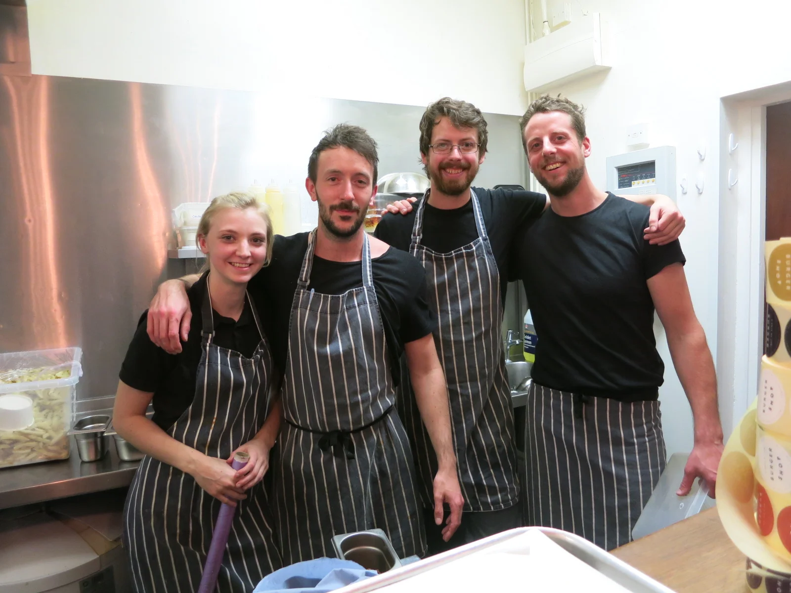 Left to right - Alex, Ally, Colin & Edwin (Dorian the chef disappeared). A Rule of Tum Burger Shop 32 Audrey St, Hereford