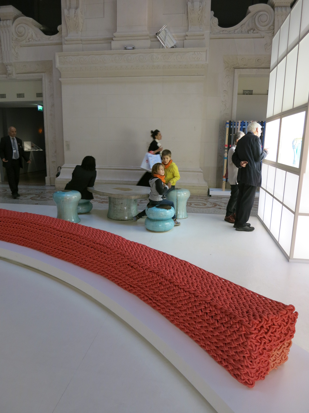 Musee des Art Decoratifs, Paris. 'Korea Now' exhibition 2015. The knitted curved seat was designed by Lee Kwang-ho.