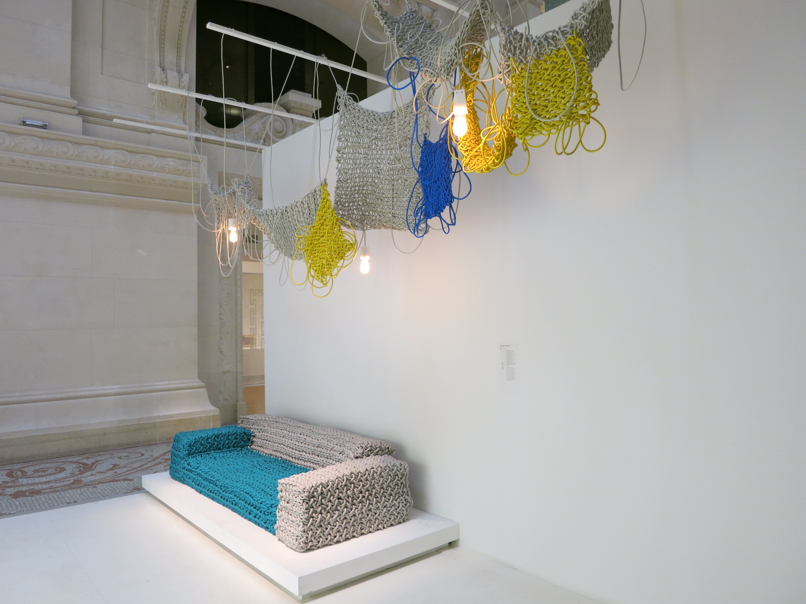 Musee des Art Decoratifs, Paris. 'Korea Now' exhibition 2015. The knitted sofa was designed by Lee Kwang-ho.