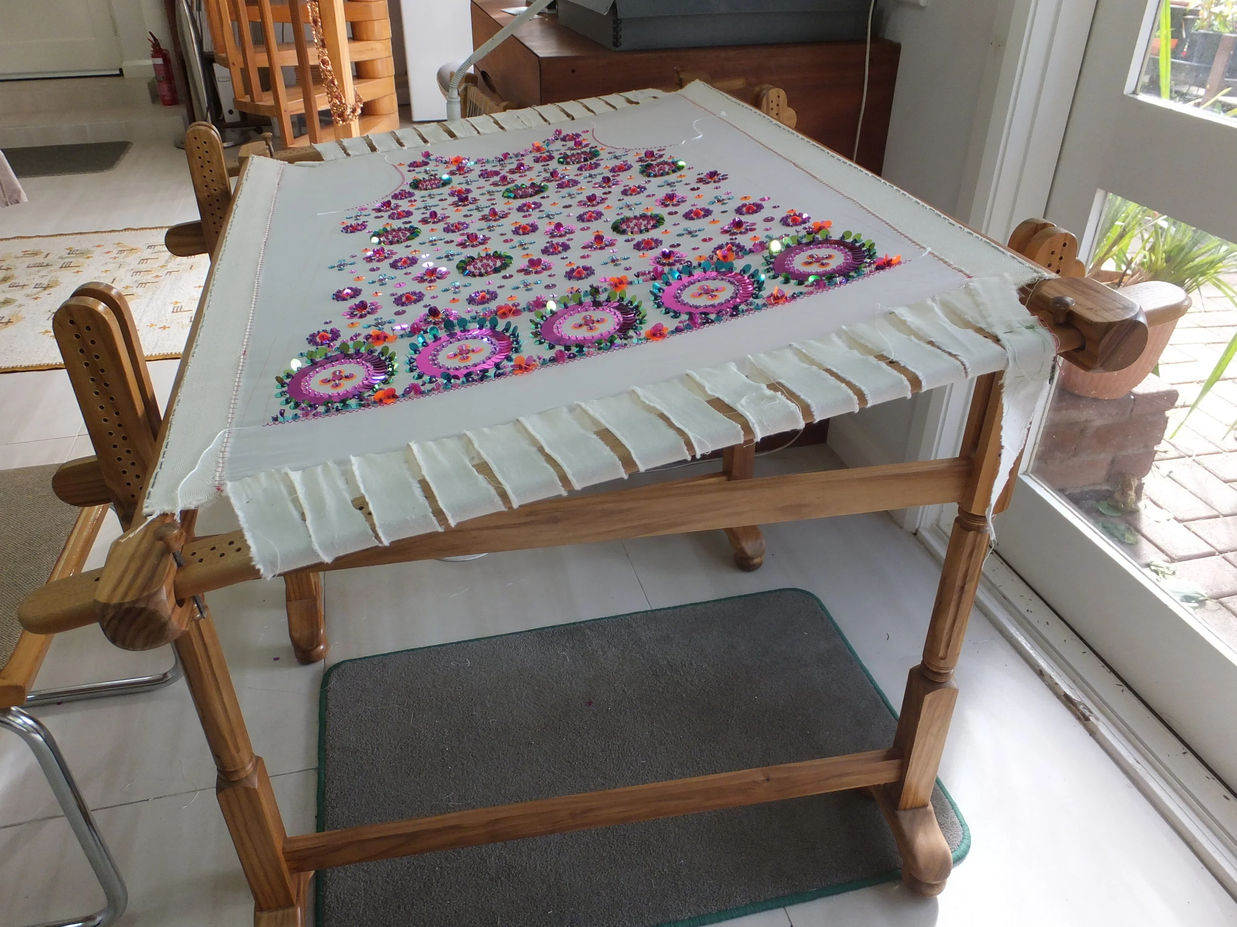 Mary Brown's studio - pop mini dress in progress for the 'Carnaby Street 1960s installation