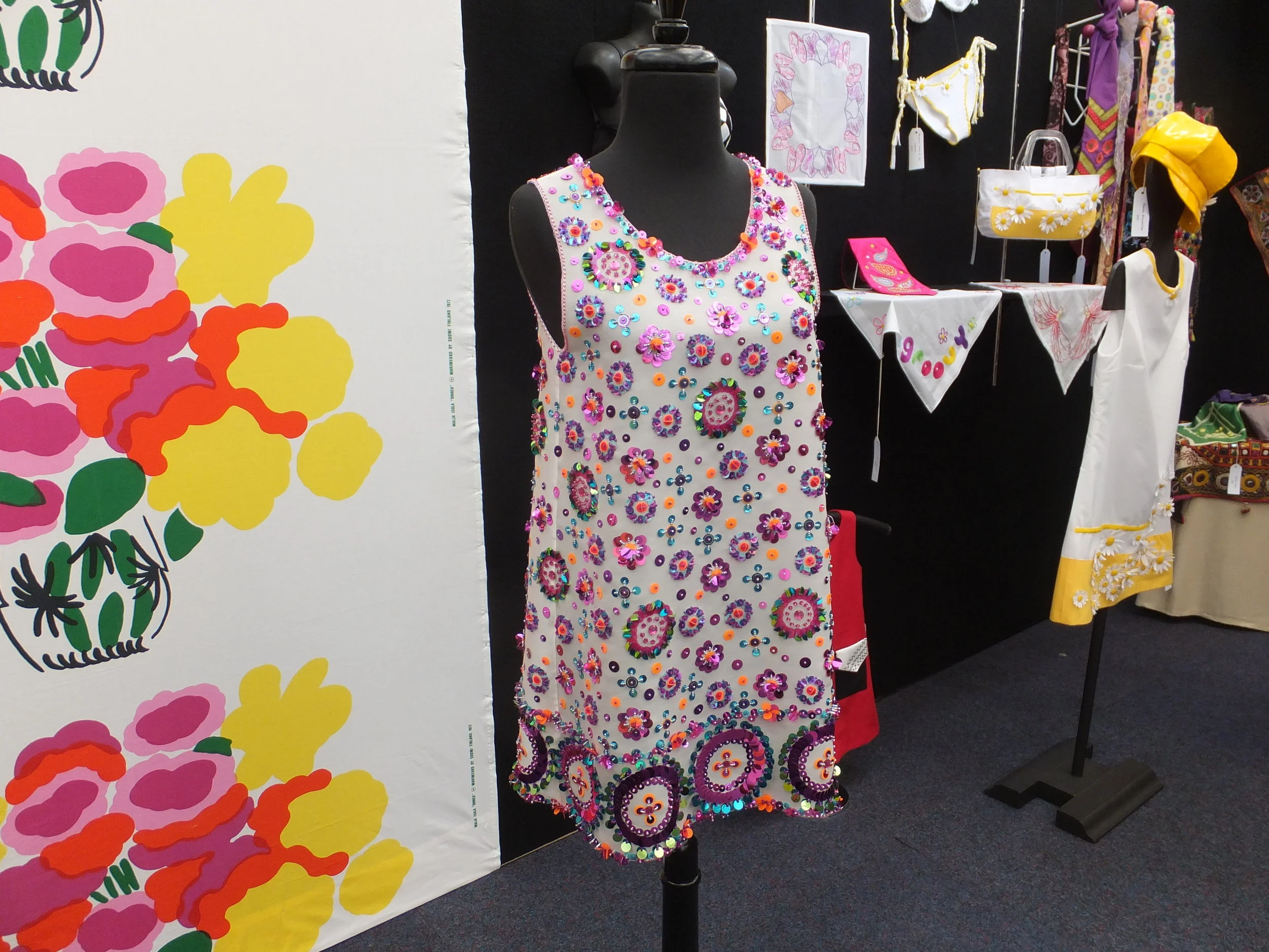 Mary Brown - the Pop mini dress in the Carnaby Street 1960s installation in the Embroiderers' Guild N.S.W's feature space in the Craft & Quilt Fair, Sydney June 2016