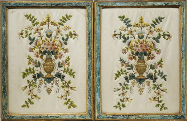 Pair of antique embroidery on silk