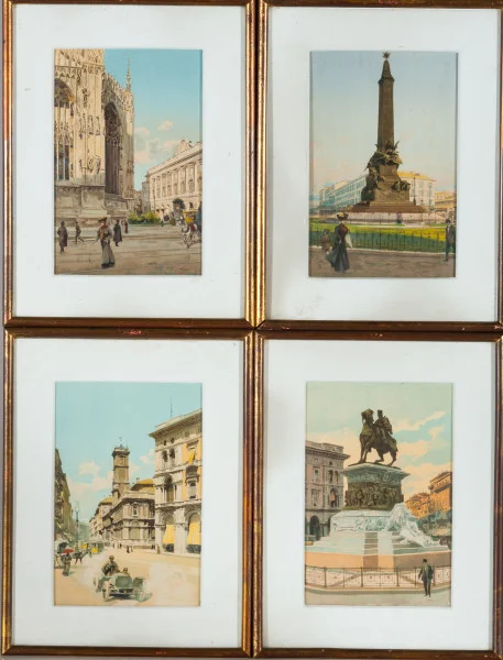 Four color prints depicting scenes