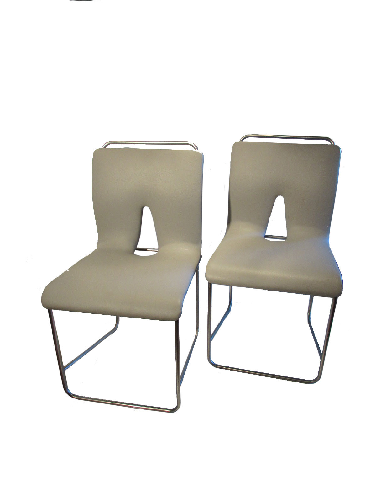 Set of 2 Modern Gray Leather Chairs