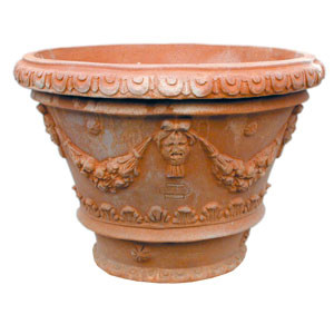 Terracotta vase with festoons and Renaissance edge