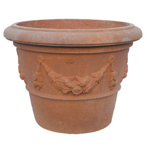 Terracotta vase with festoons and one edge