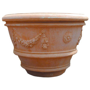 Terracotta Tuscan Vase with festoons and rose