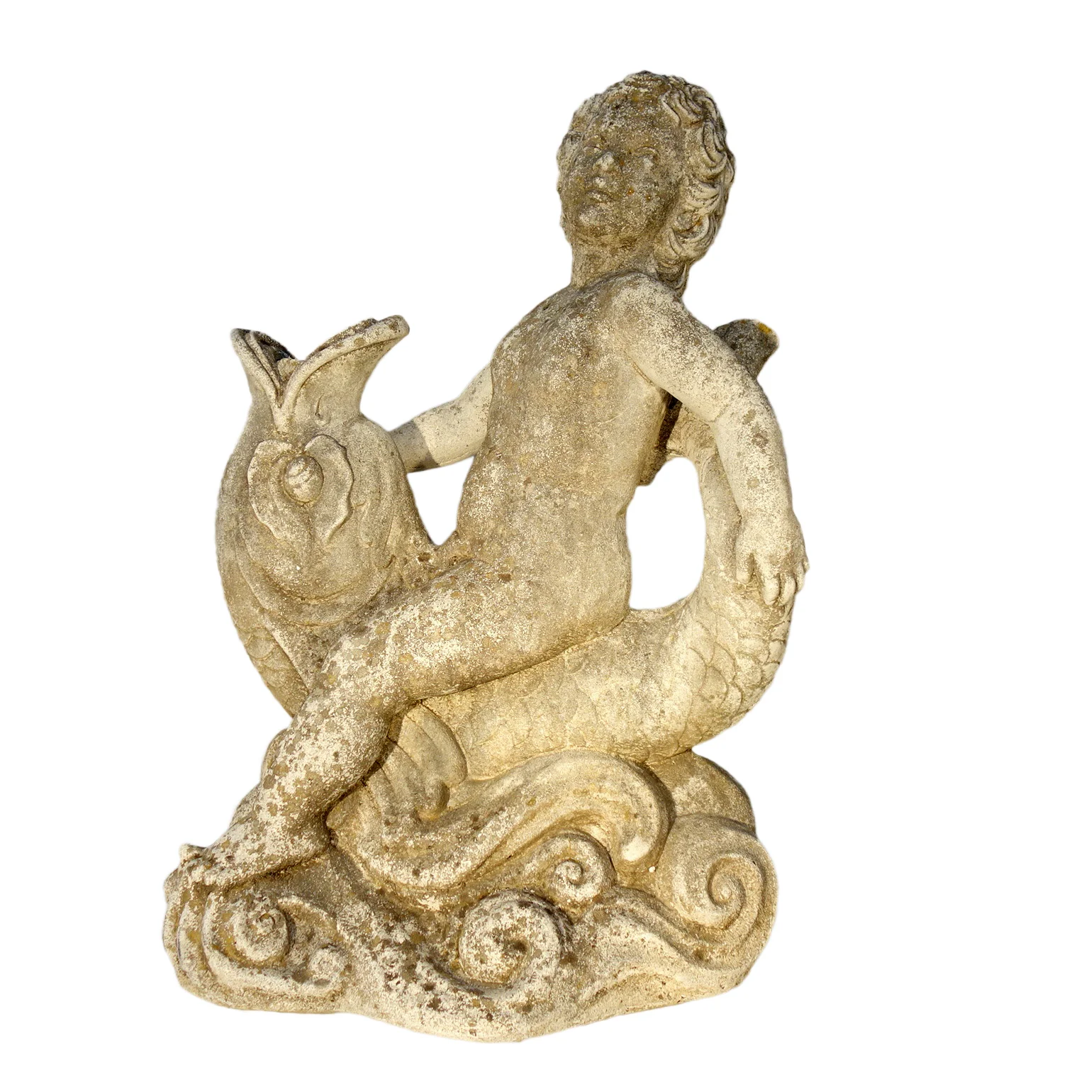 Fountain Cherub Seated on Dolphin Statuary