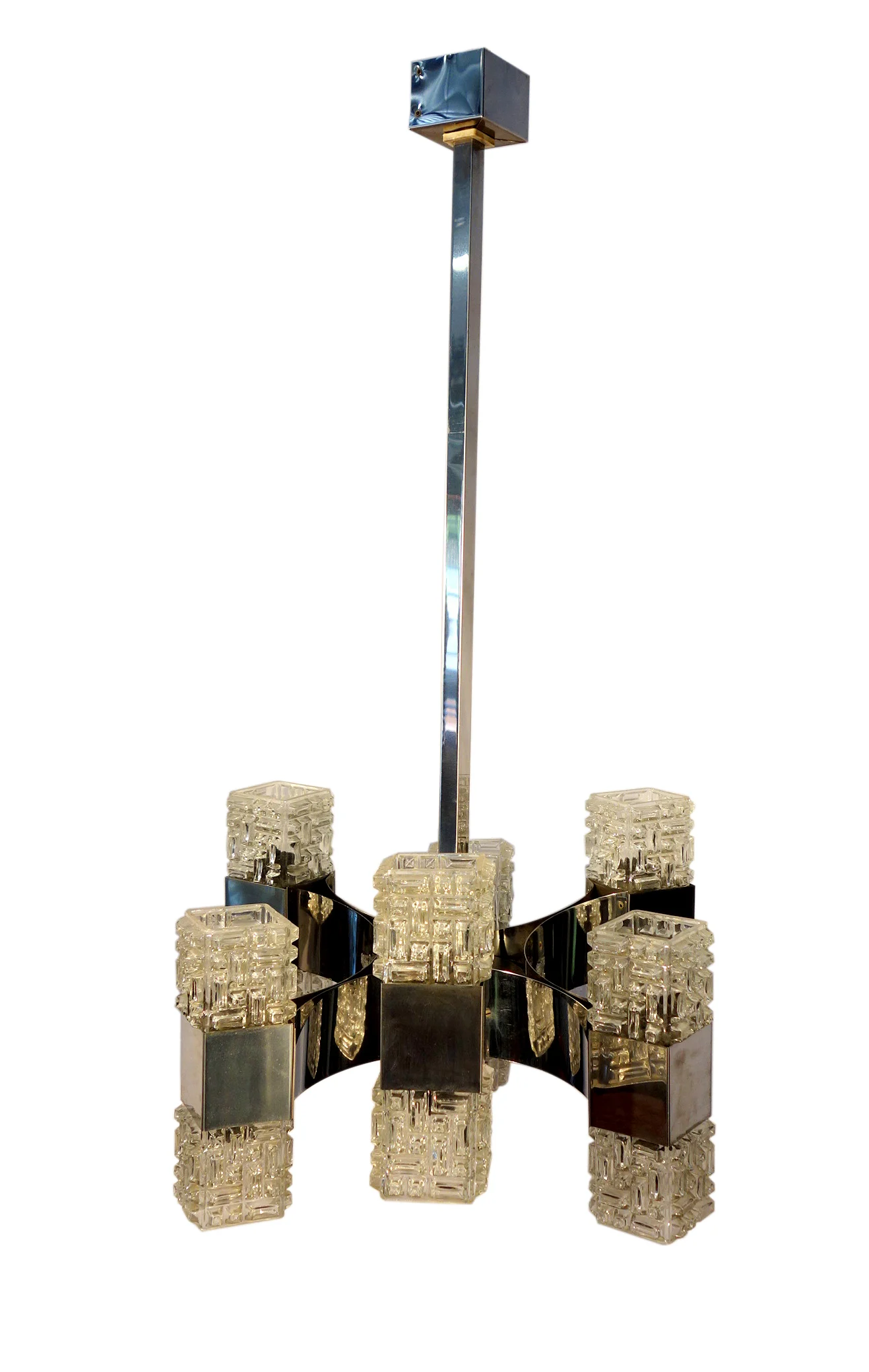 Sciolari Glass and Chrome Composition Chandelier