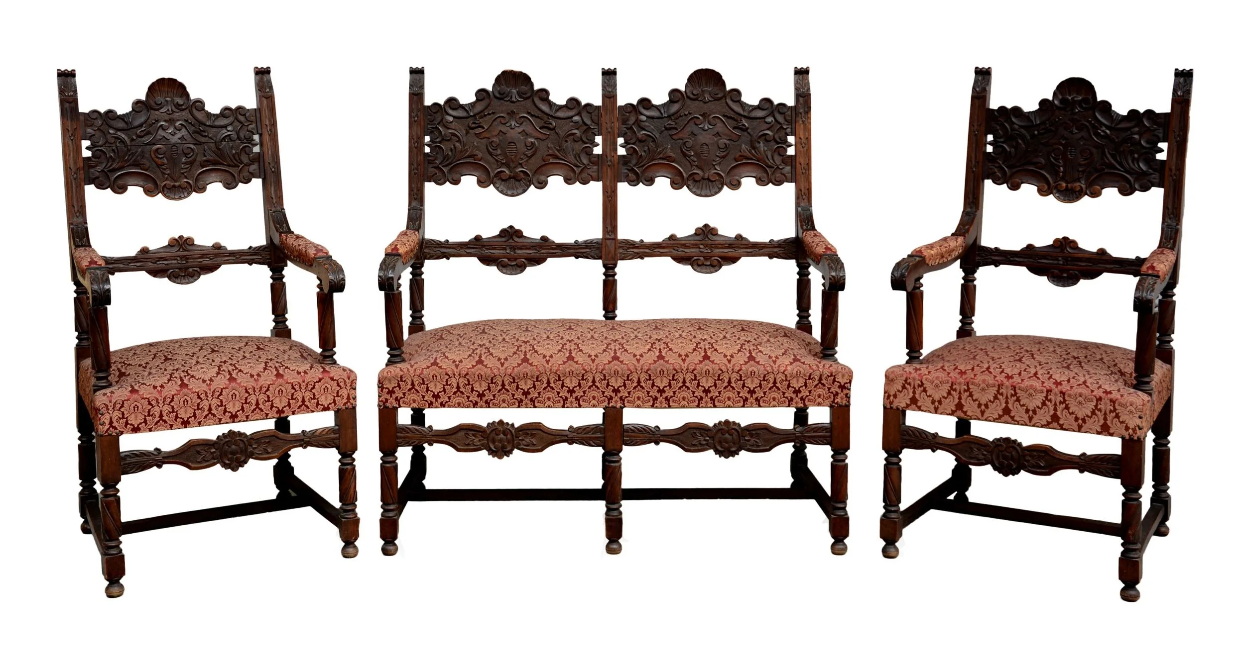 Renaissance Style Cettee & 2 Matching Armchairs