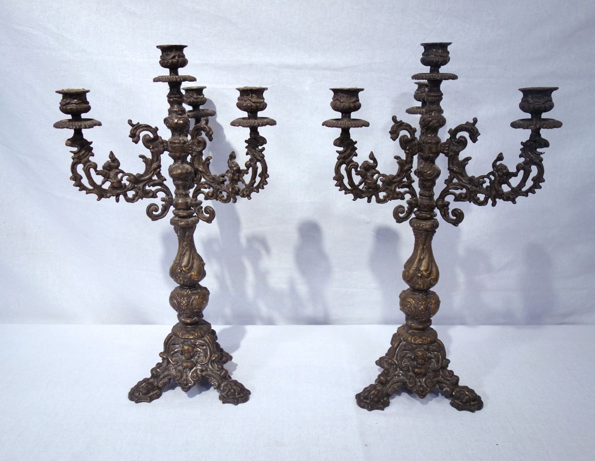 Metal candle holders, pair, ca 1890