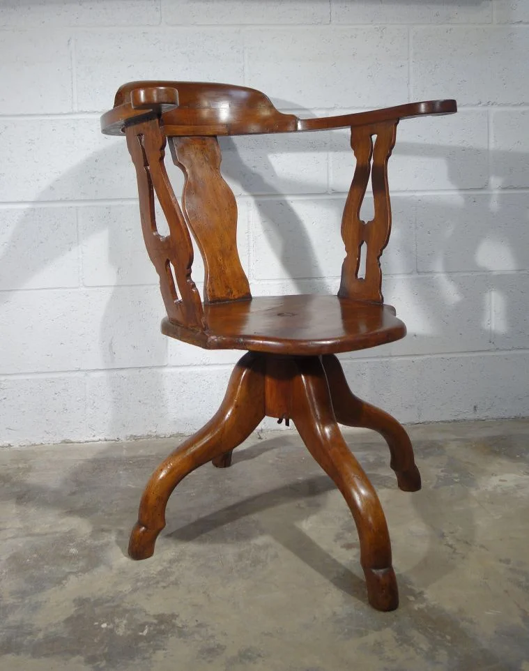 Antique Italian Rustic Tuscan Barber Barrel Chair in Walnut, Ca 1840