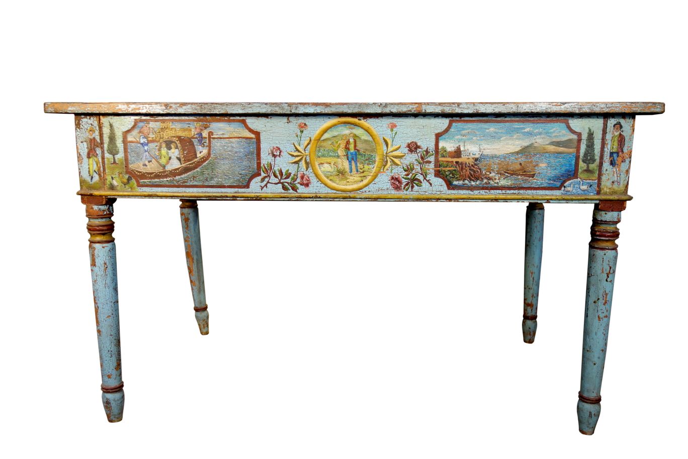 Antique Italian Sicilian Hand Painted Nuptial Desk Table Ca 1820