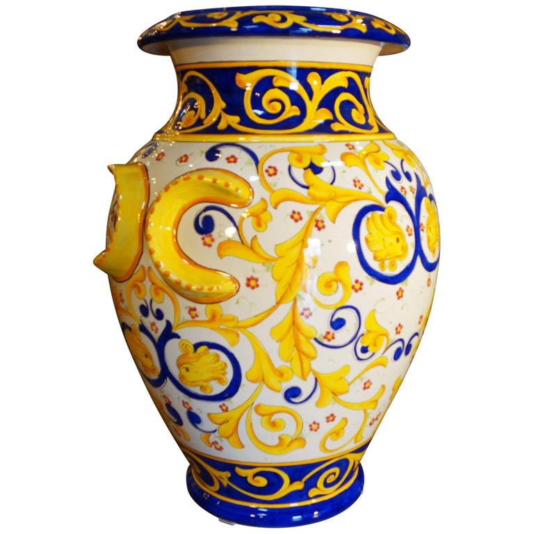 Antique Italian Reproduction Hand-Painted Majolica Orci Vase — Bellini's Antique Italia