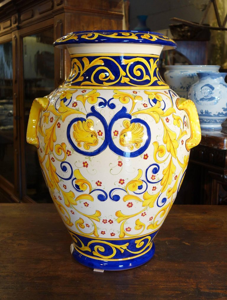 Antique Italian Reproduction Hand-Painted Majolica Orci Vase — Bellini's Antique Italia