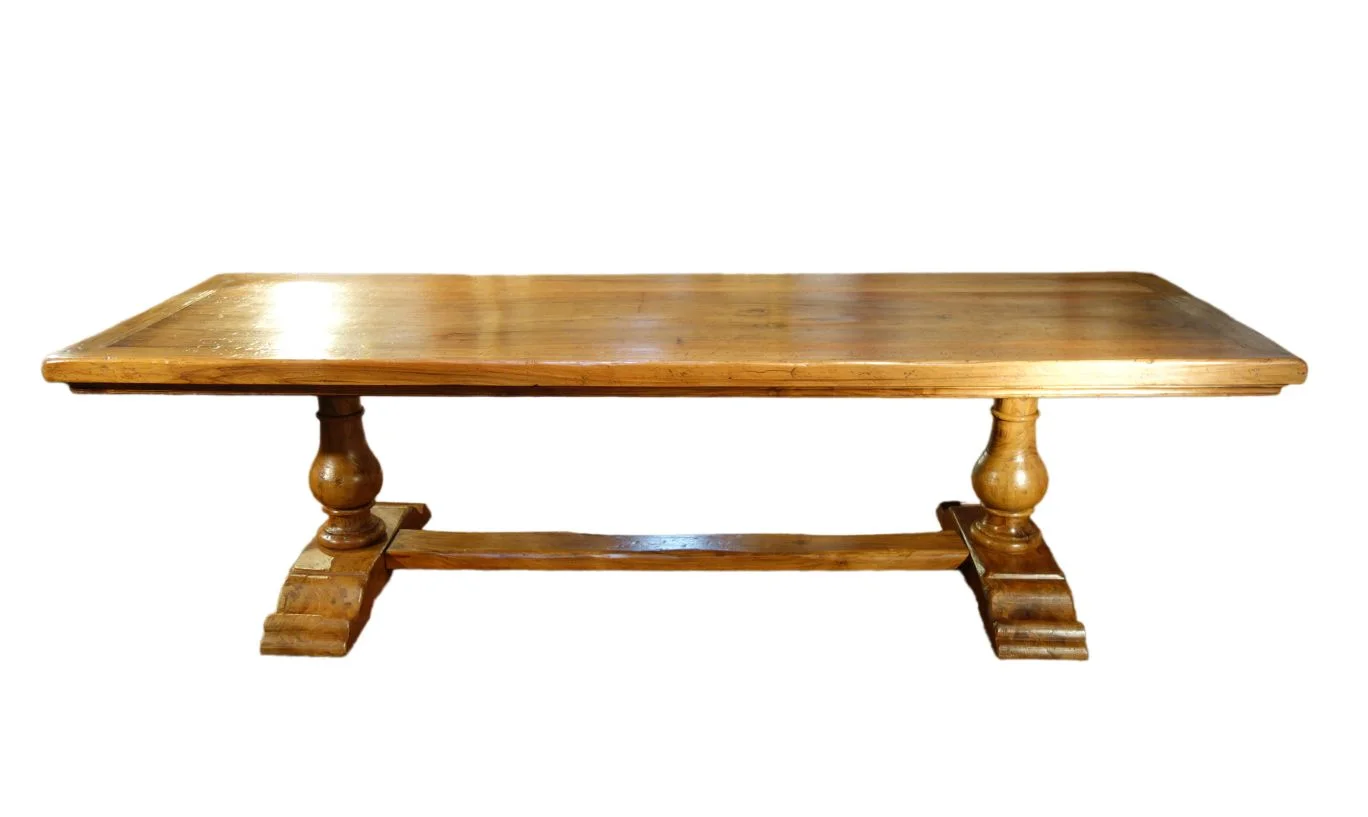 BOCCI - 112" Antique Italian Reproduction 2 Pedestal Old Walnut Table in Natural Finish