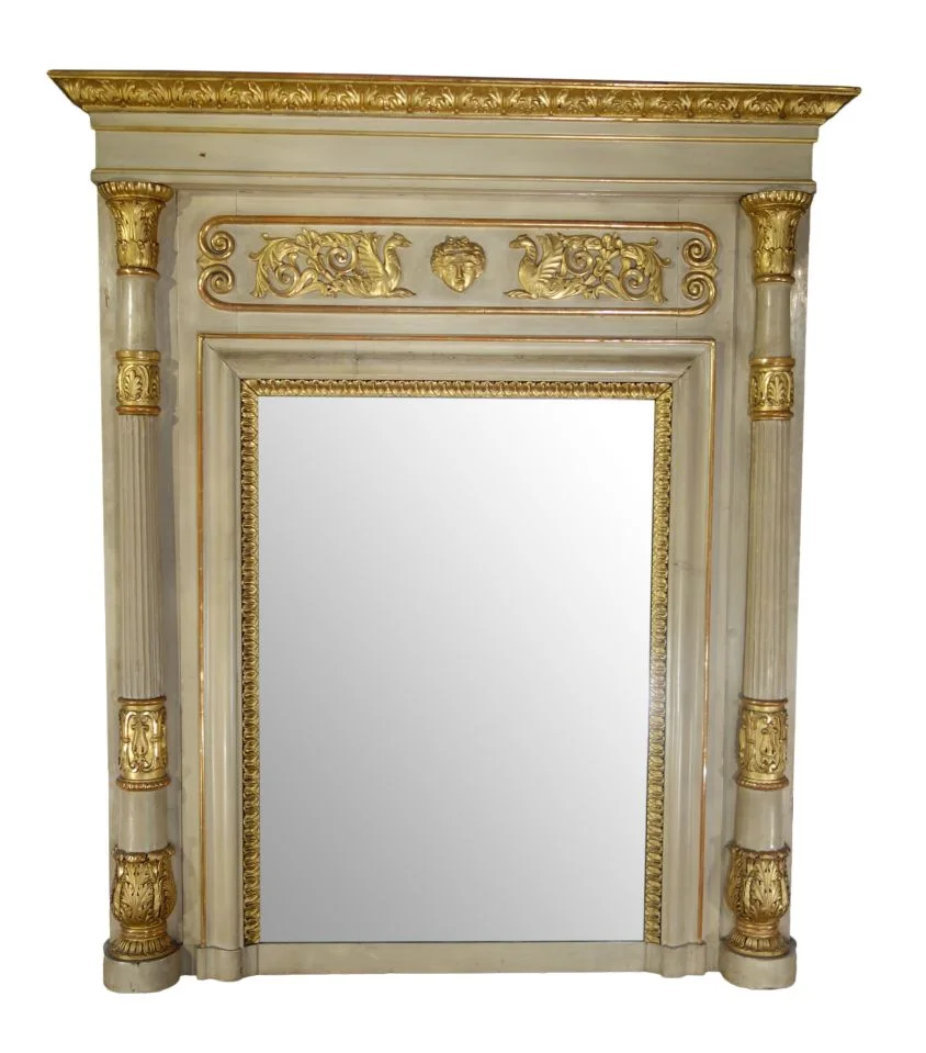 Early 19th Century Italian Neoclassical Style Giltwood Trumeau Fireplace Mirror Ca 1820