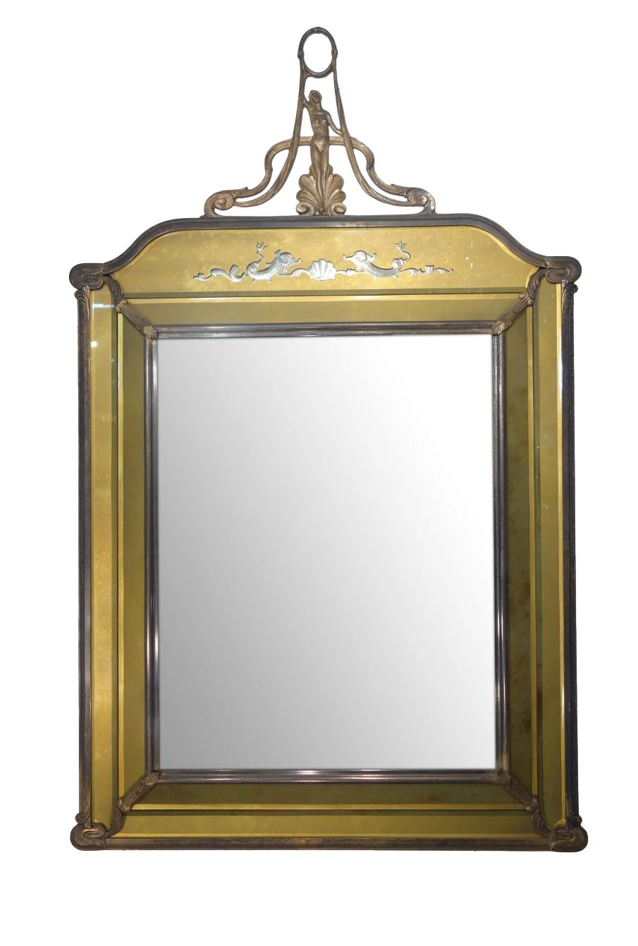 19th Century Antique Italian Nouveau Liberty Style Facet Engraved Metal Mirror Ca 1890