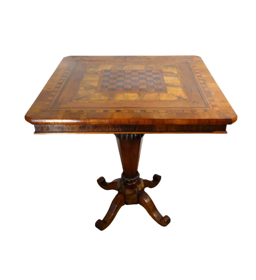 Antique Italian Venetian Louis XVI Walnut Burl &amp; Inlaid Veneer Table for Entry, Cards, or Games