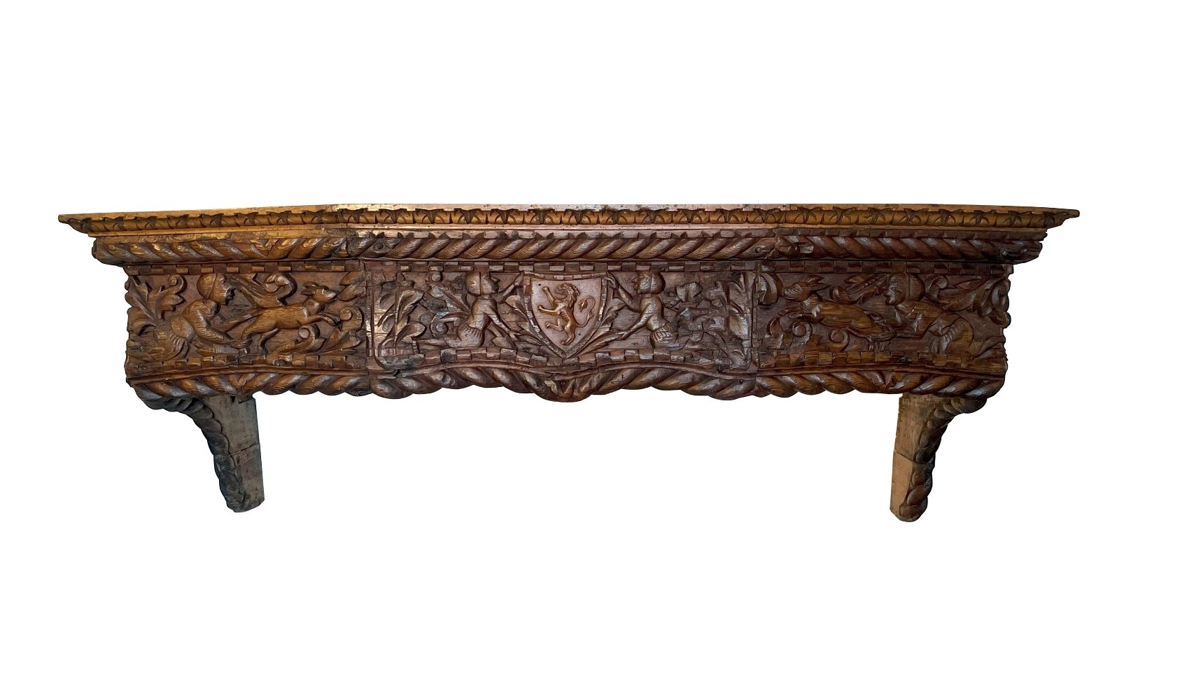 Antique North Italian Chestnut Renaissance style Fire place Mantel.