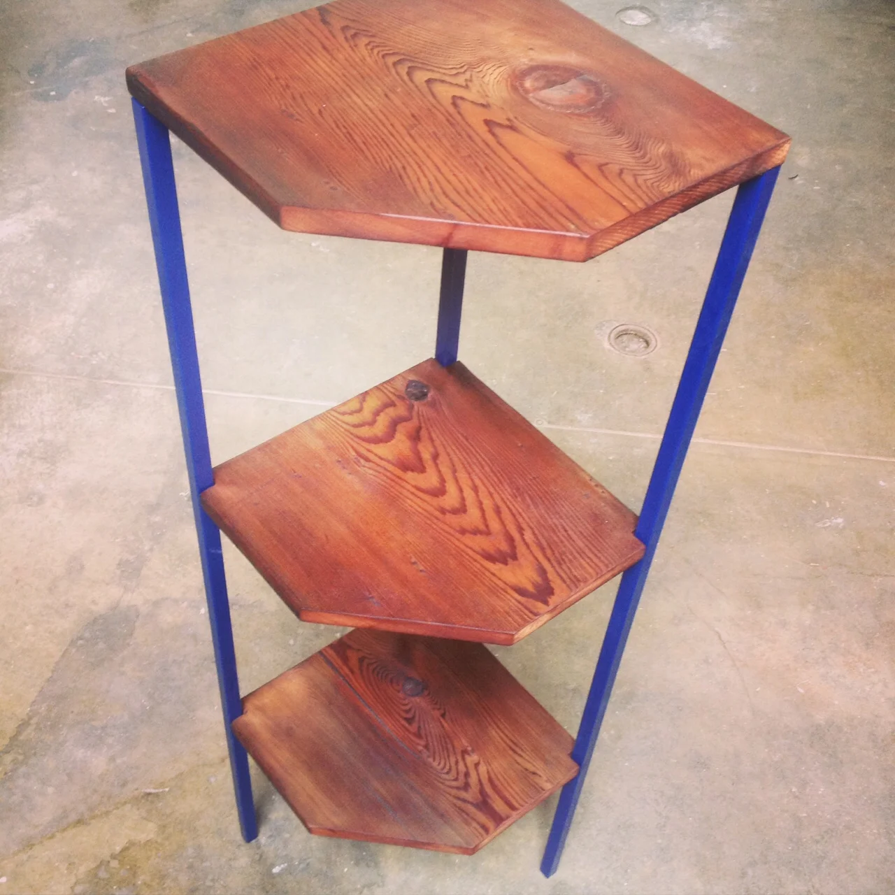 Redwood Corner table with Purple Steel