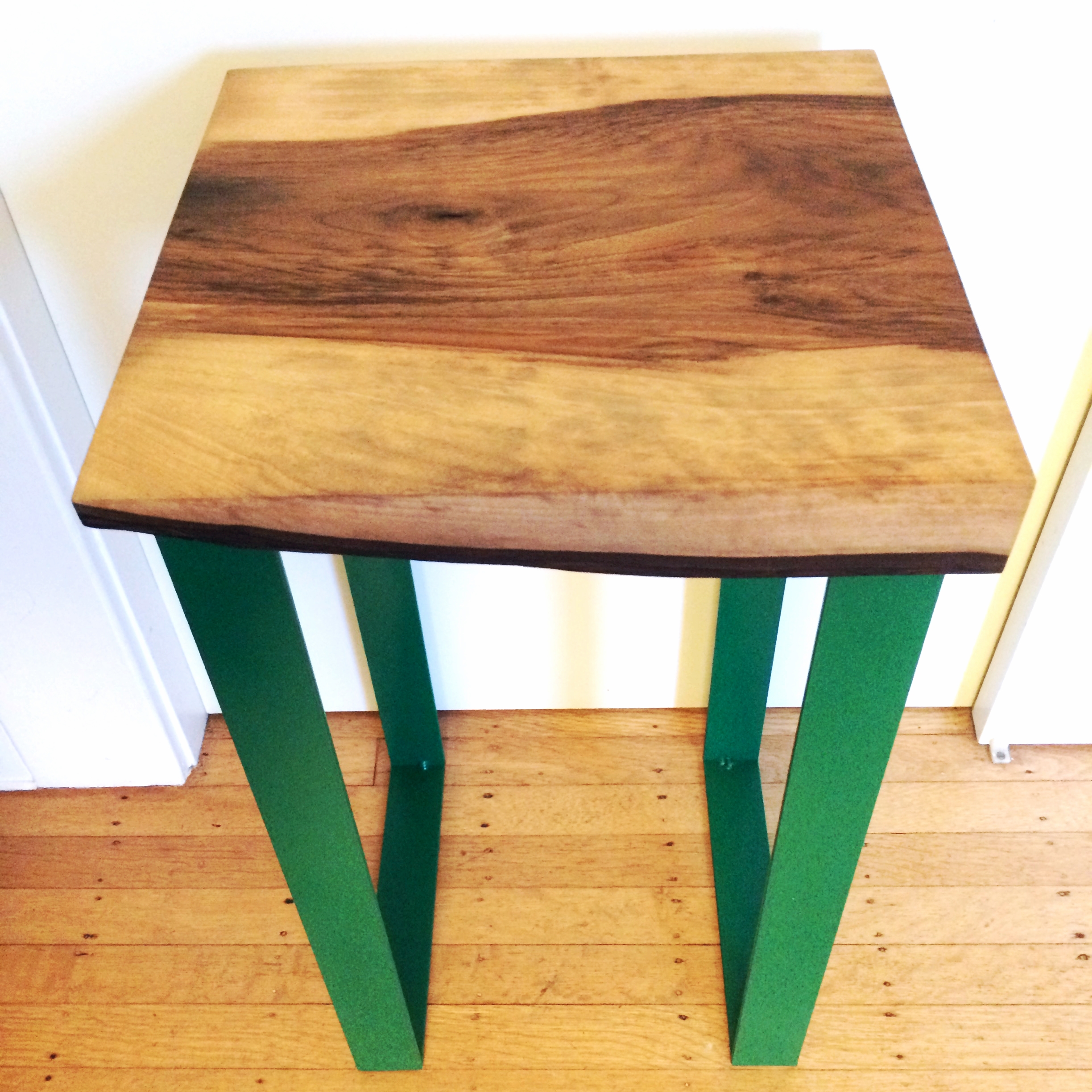 Live Edge Walnut Side Table with Painted Steel Base-Detail
