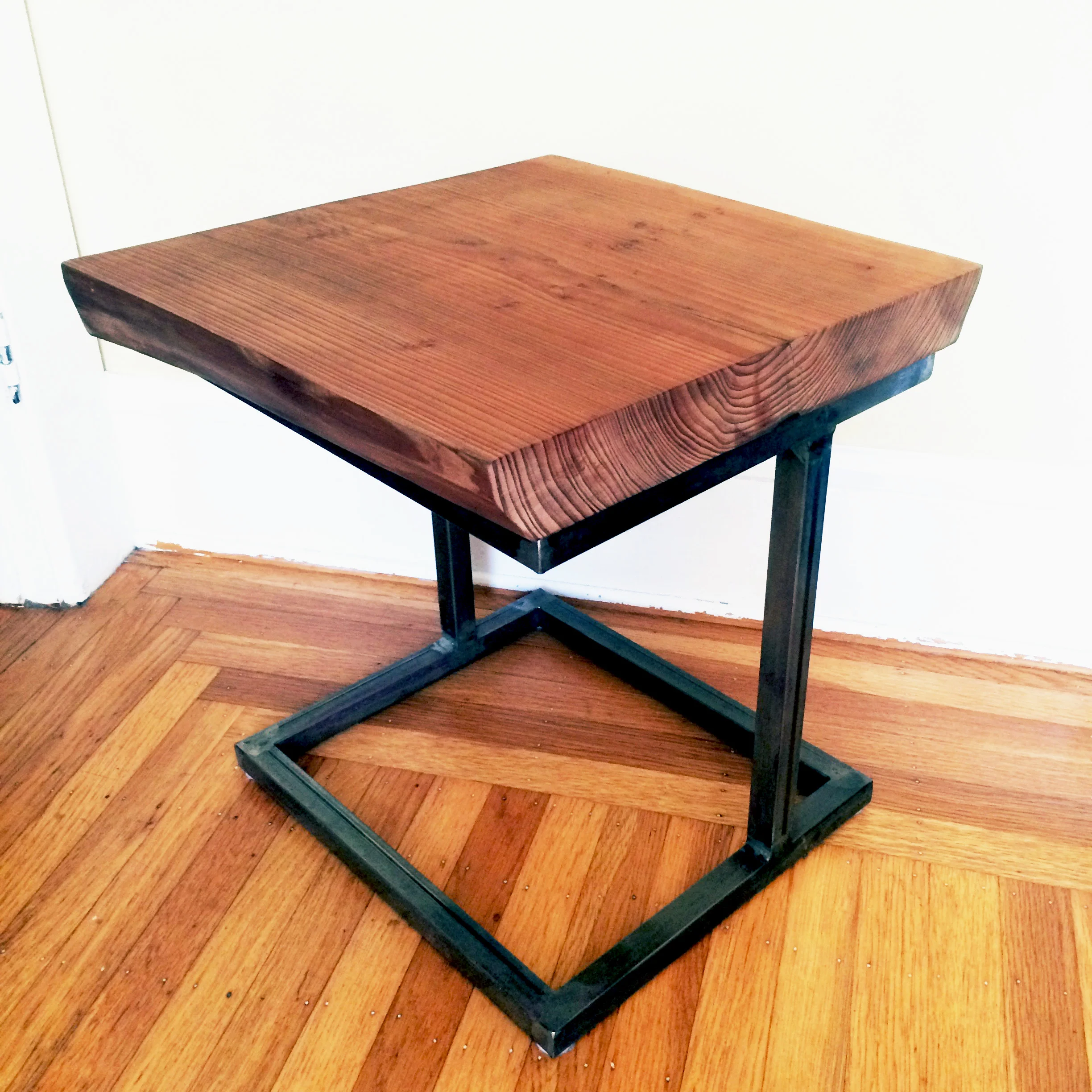 Live Edge Redwood Side Table with Steel Base