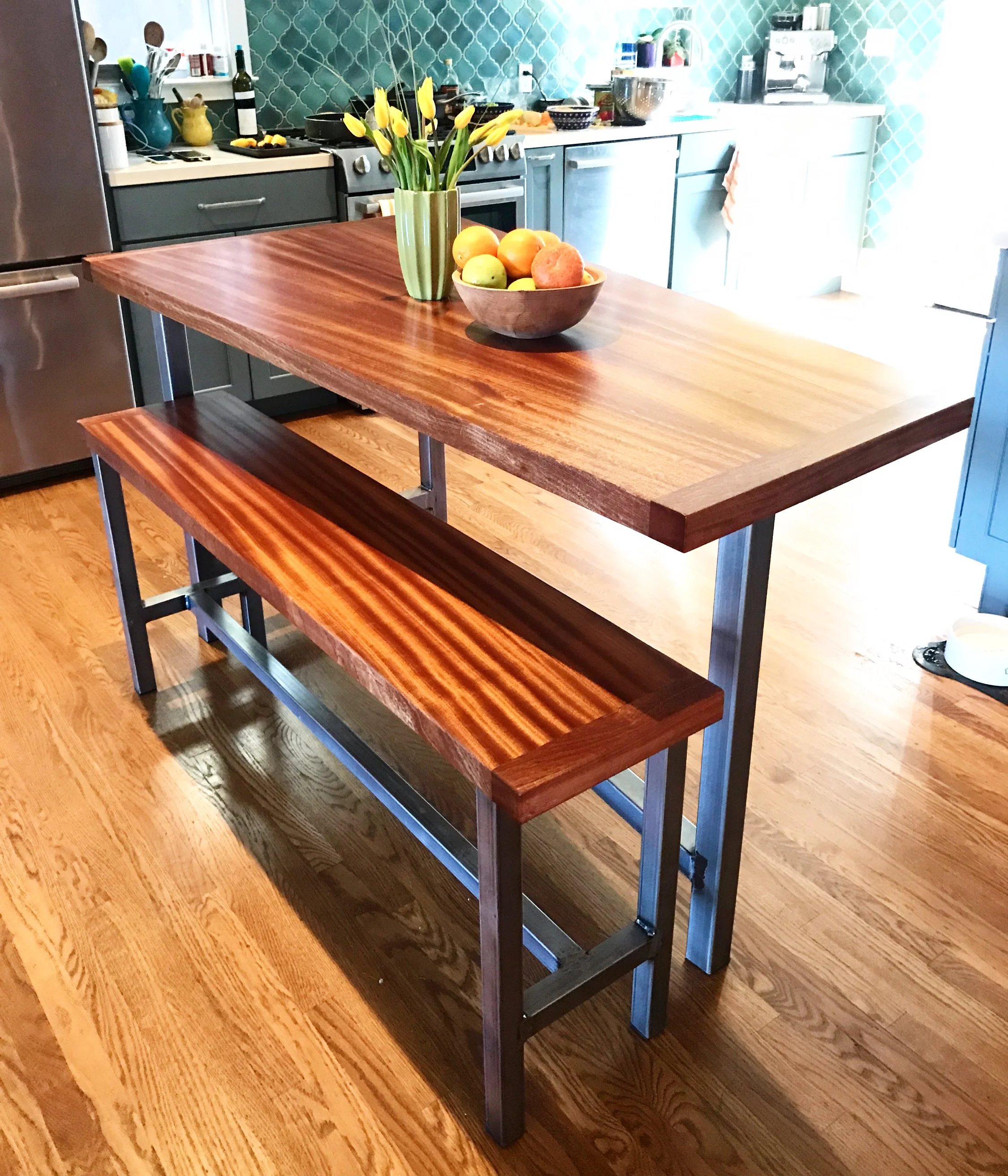 3 Legged Asymmetrical Table and Bench - detail