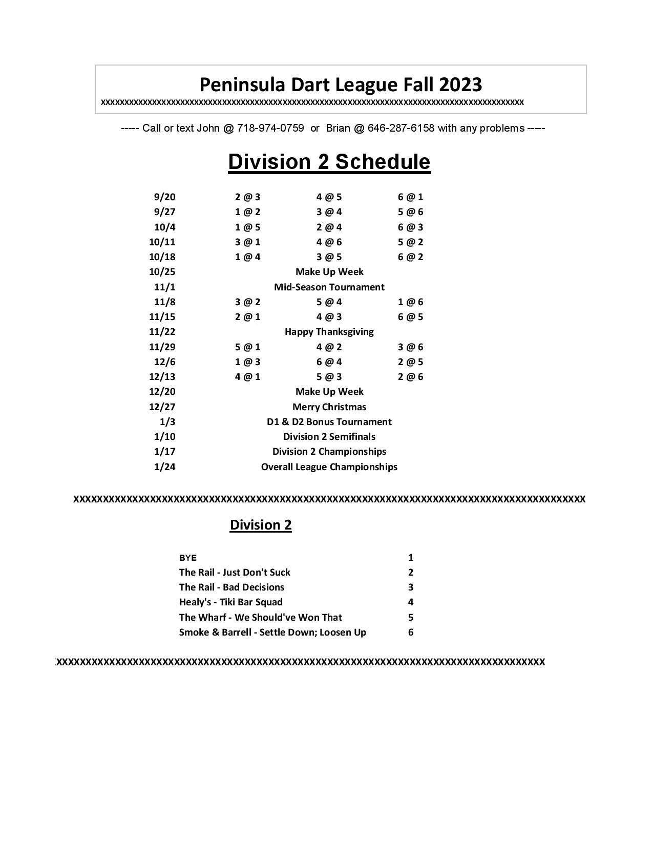 Schedules — Peninsula Dart League