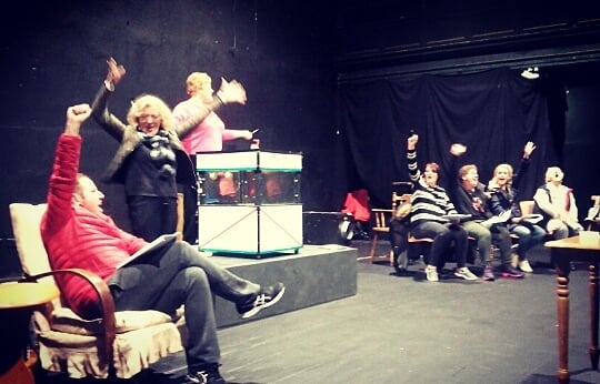 Some of the cast of Bingo! rehearsing this evening in The Gaff.. Bingo opens in @belltable this Wednesday book tickets here 👉 https://www.limetreetheatre.ie/show/bingo/