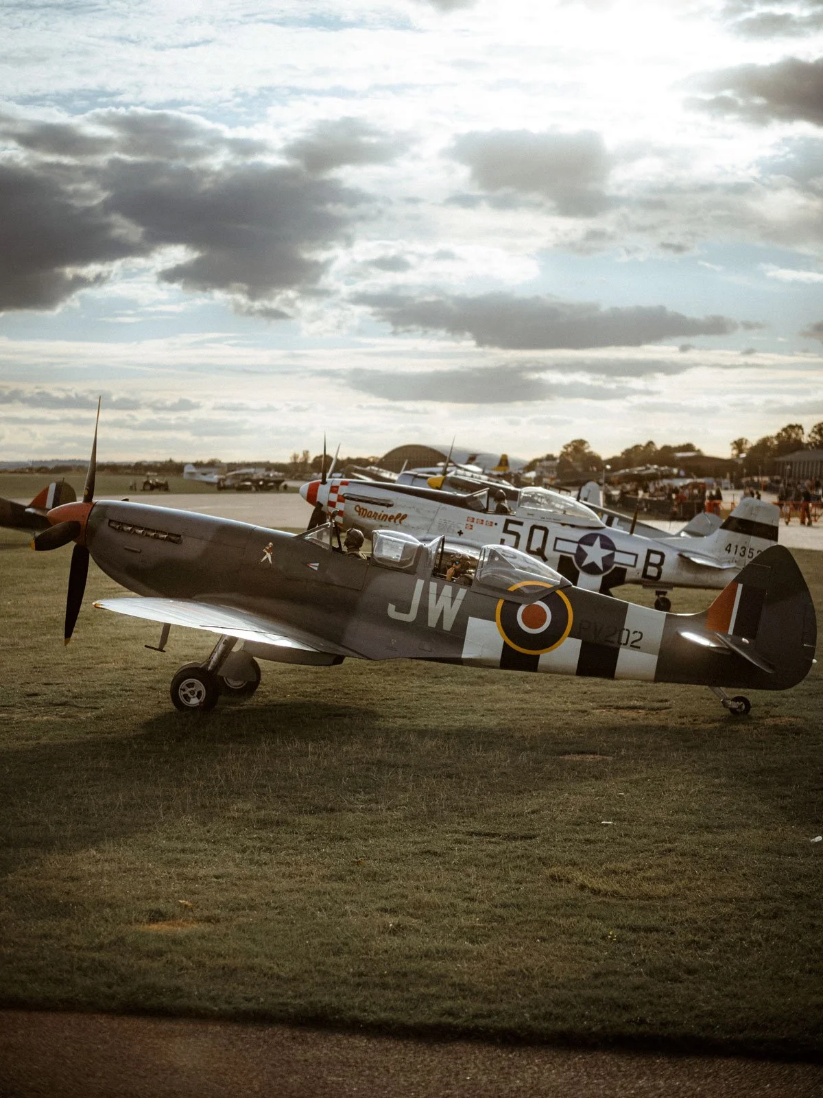 Supermarine Spitfire IX PV202 alongside other Aircraft Restoration Company fleet at IWM Duxford Airshow.
