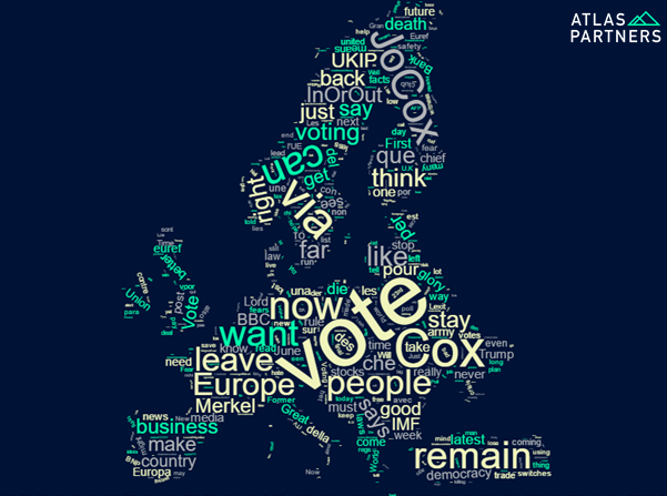 Atlas Partners produced this visual of the most used words on twitter #EUref using the free tool Word Clouds .
