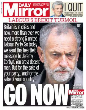 Tuesday's Mirror front page echoed the calls of 172 Labour MPs.