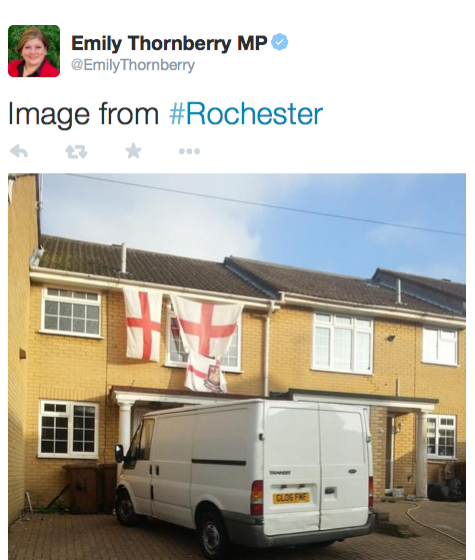 MP Emily Thornberry, was caught out in 2014 when she tweeted this picture on a trip to Rochester and was pressured into resigning from her shadow ministerial position the same day