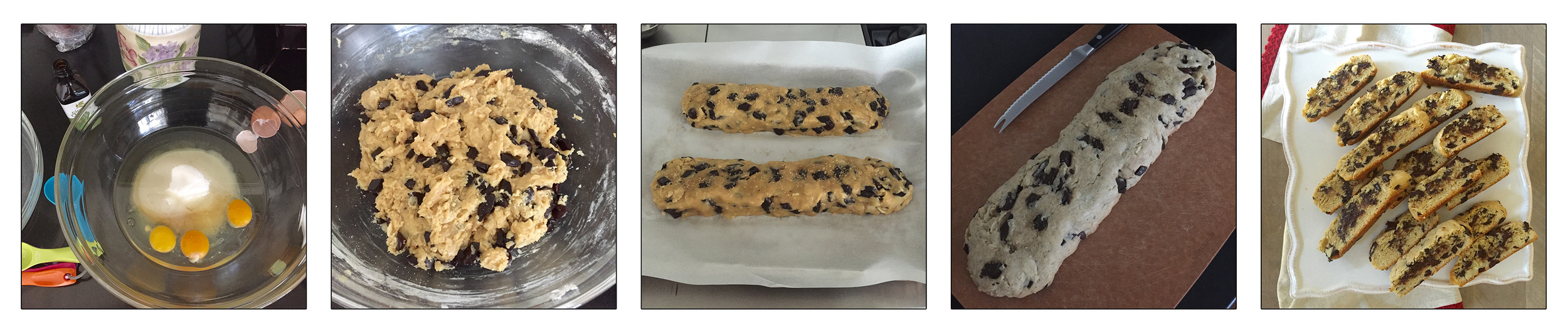 chocolate chip passover mandel bread, step by step.