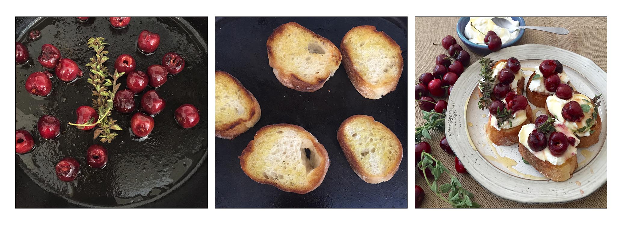 cherry ricotta fruit toast, step by step.