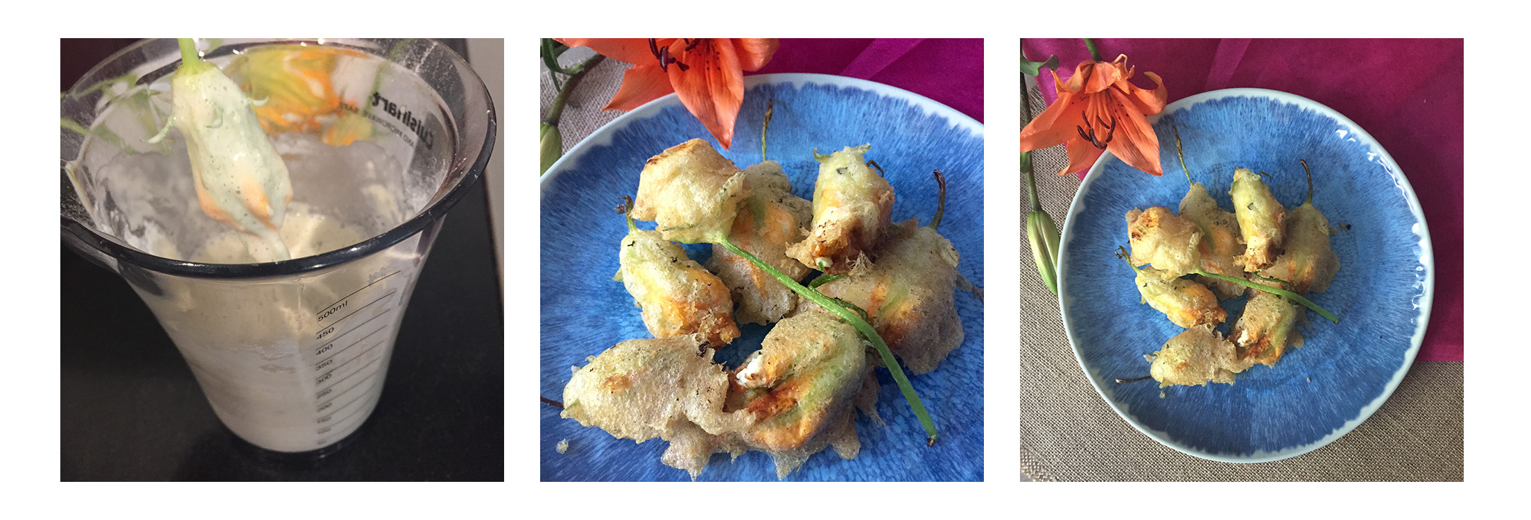 stuffed zucchini blossoms, step by step.