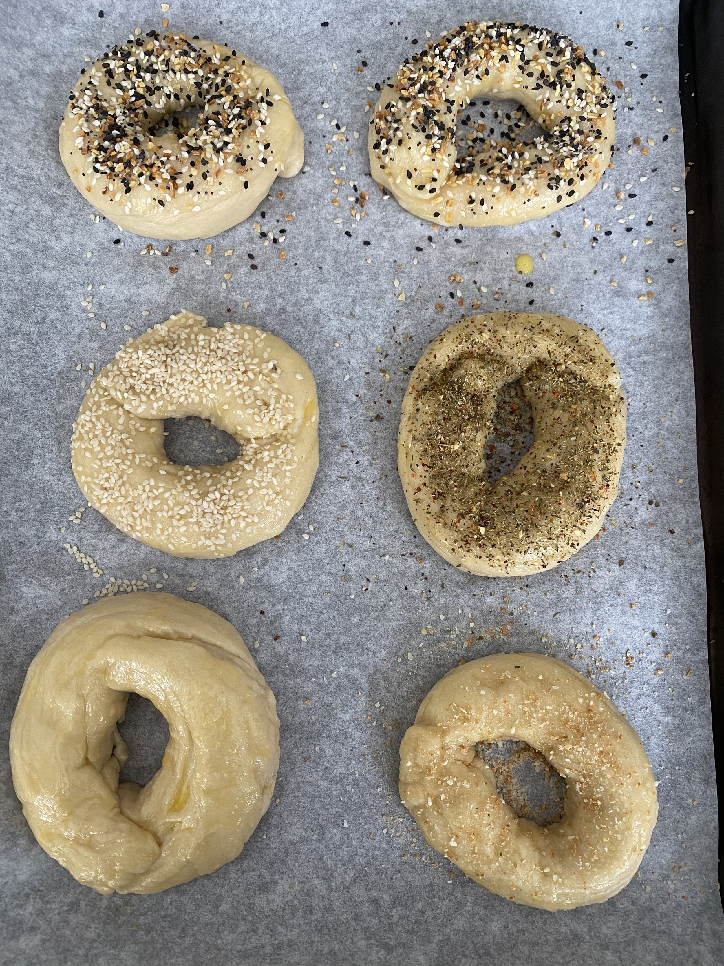 Bagels Topped with a Variety of Seasonings