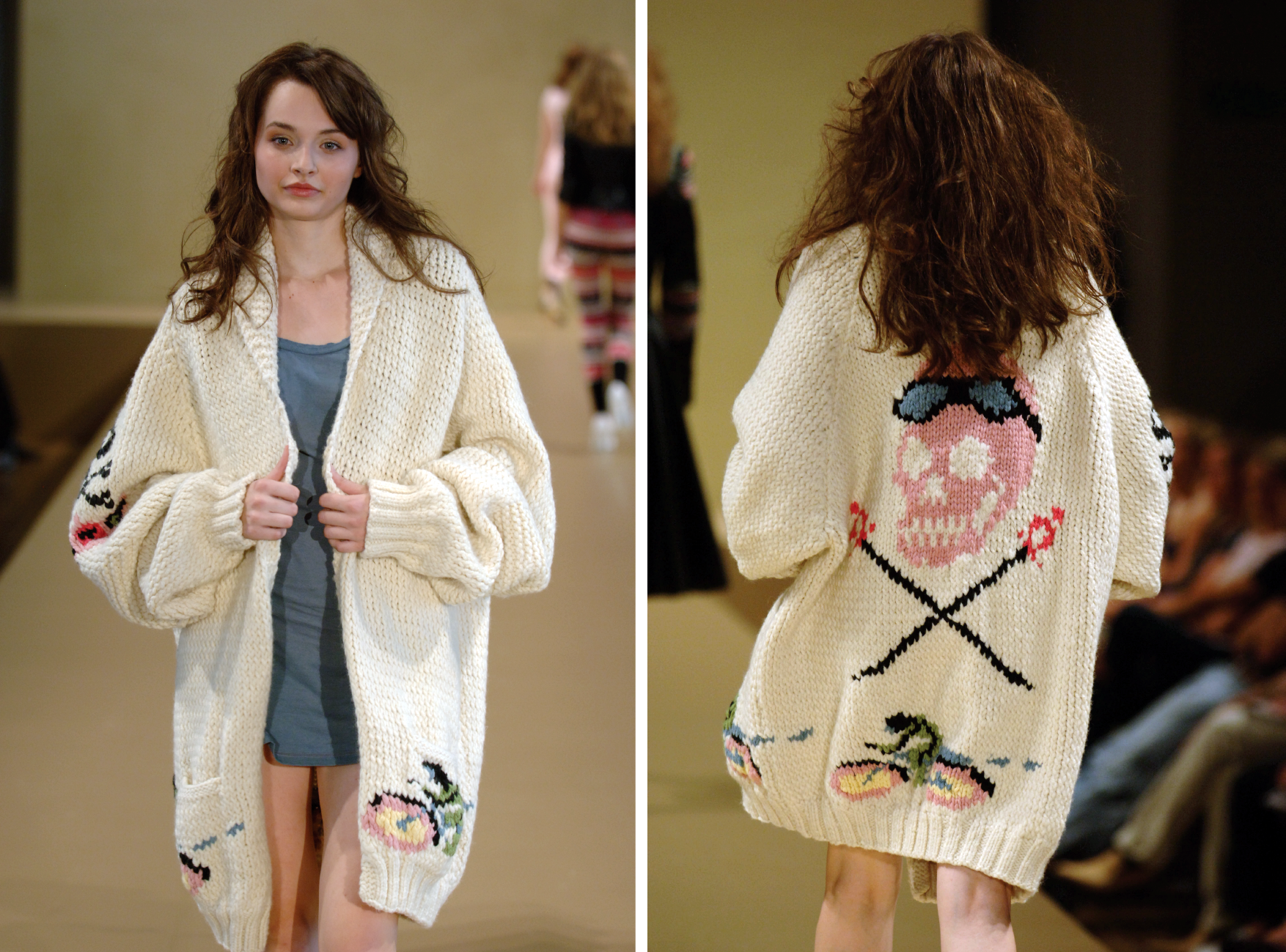 Hand-knit Intarsia biker cardi. 
