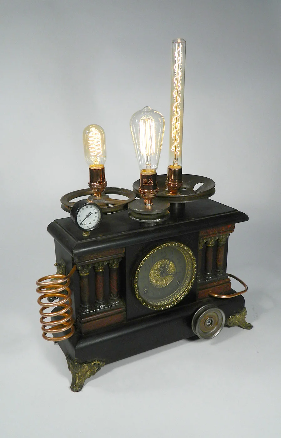 Steampunk Triple Bulb Clock and Table Lamp
