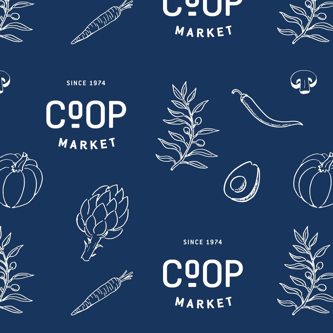 Pattern design for @coopportunitymarket using the abbreviated logo mark with custom illustration details.⁠
⁠
Having an alternative version of a logo provides flexibility when branding various materials.⁠