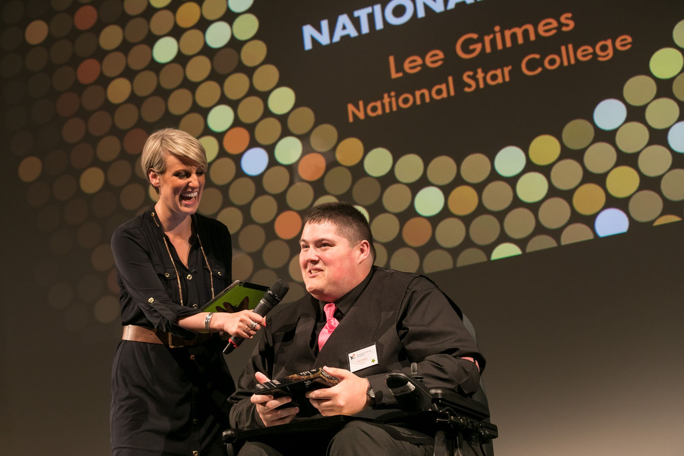 Lee Grimes from National Star College, picking up his special achievement award. 