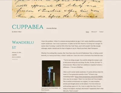 Here’s a screenshot of my blog, which you can read at cuppabea.wordpress.com