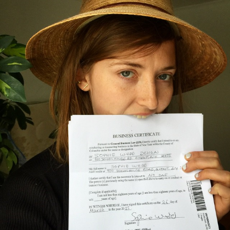 March 26, 2015 aka the day I registered as a business, Sophie Wedd Design, DBA. Evidence of a very proud and happy moment!!