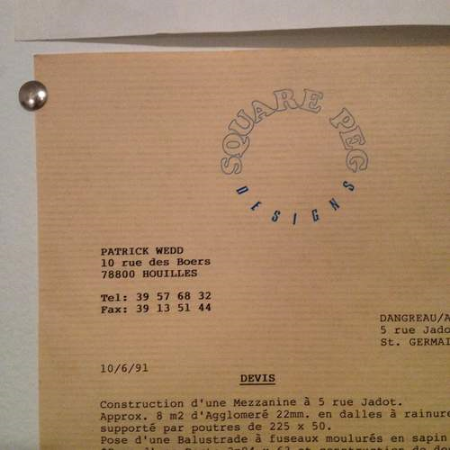 My late father’s invoice, from his early days as an artist and woodworker in Paris, France, including his logo, which mine is based on.