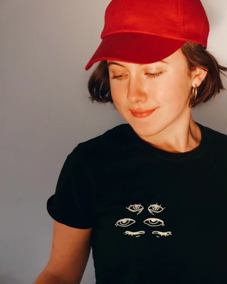 Me, wearing one of my hand printed t-shirts.