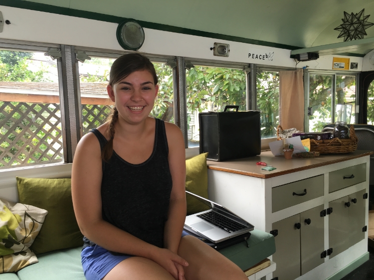 Working on our upcoming Creality Market on the Peace Bus at Camp Now. July 2016.