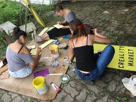 Painting signs for the farmer’s market with the other Art Fairies, Mary, and Naho.