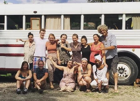 The 2016 summer season crew in front of the Peace Bus