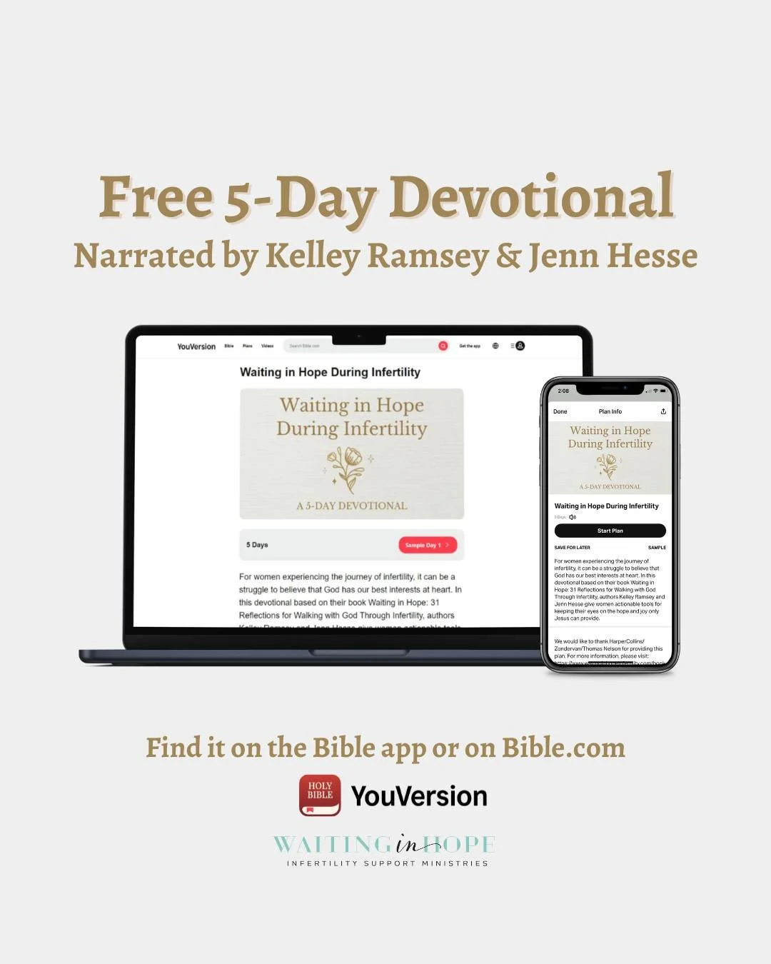 Infertility is a heavy road, but you don&rsquo;t have to walk it without hope.

Our 5-day Waiting in Hope During Infertility devotional offers encouragement, truth, and reminders of God&rsquo;s presence in the waiting. Written from real experience, i